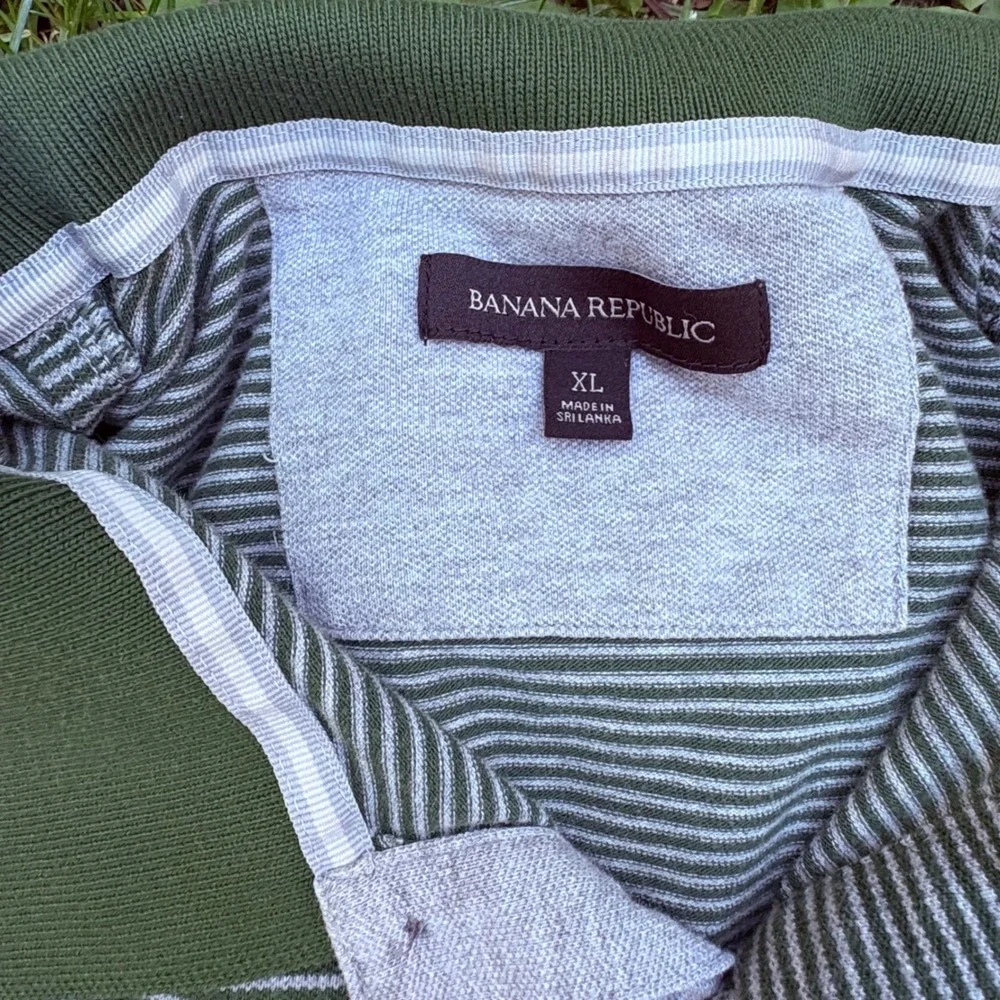 Banana Republic Mens XL Polo Shirt Colorblock Striped Elephant Logo Green Blue